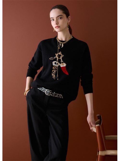 Maglia jacquard in lana con charm LIU JO | WF6457MS009/L9457